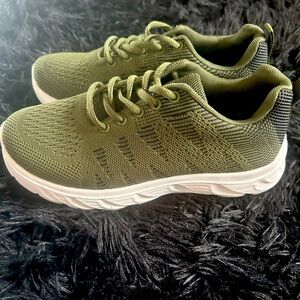 Olive Green Knit Casual Sneakers